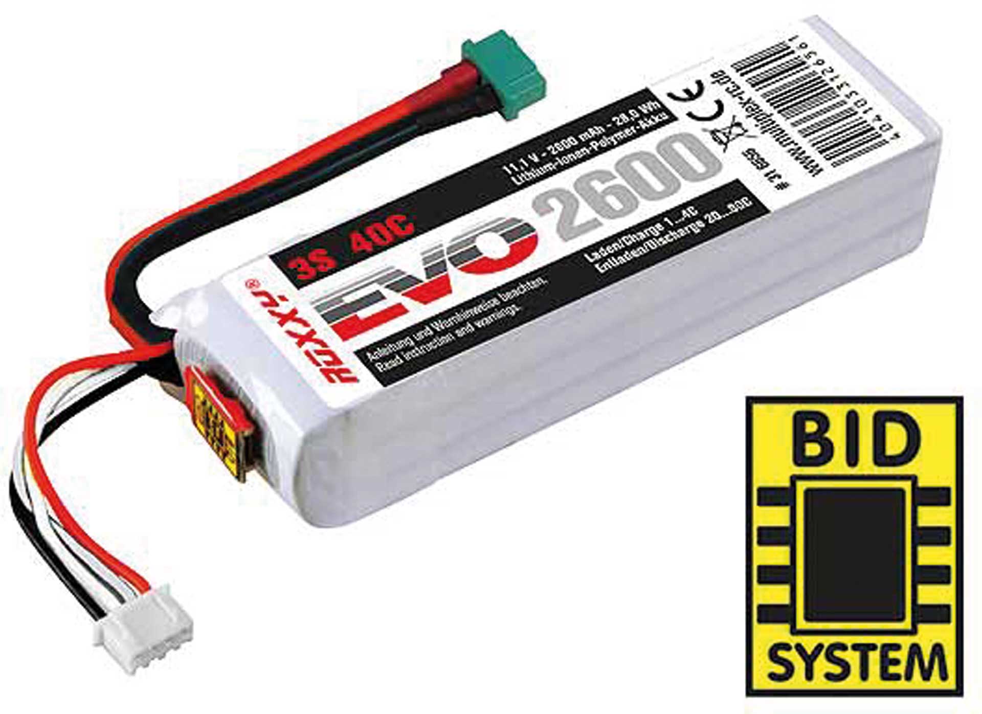 ROXXY EVO Lipo 2600mah 11,1V 3S 40C avec BID Chip et connecteur M6