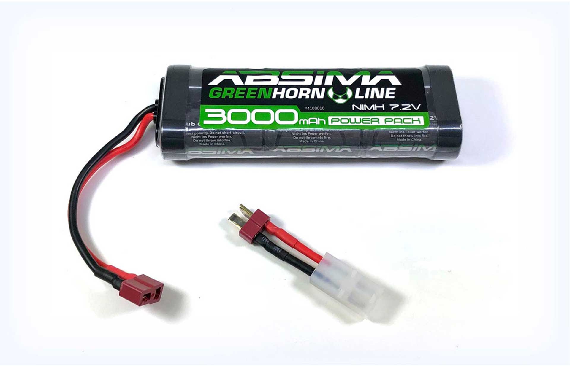 ABSIMA GREENHORN NIMH STICK PACK 7.2V 3000MAH AKKU MIT T-PLUG STECKER + TAMIYA ADAPTER