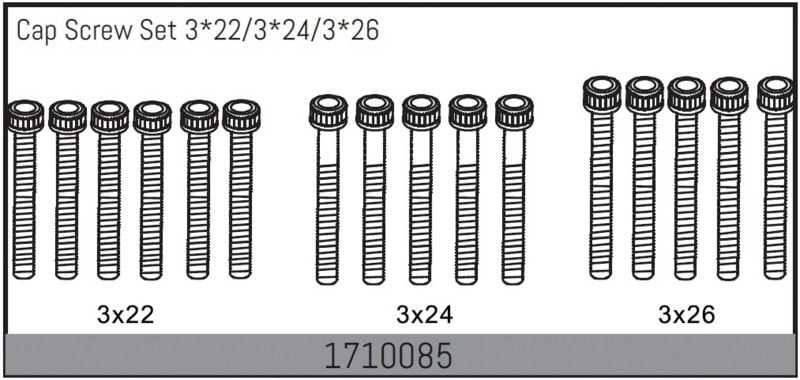 Absima Mamba 7 : Kit de vis à tête cylindrique 3*22/3*24/3*26