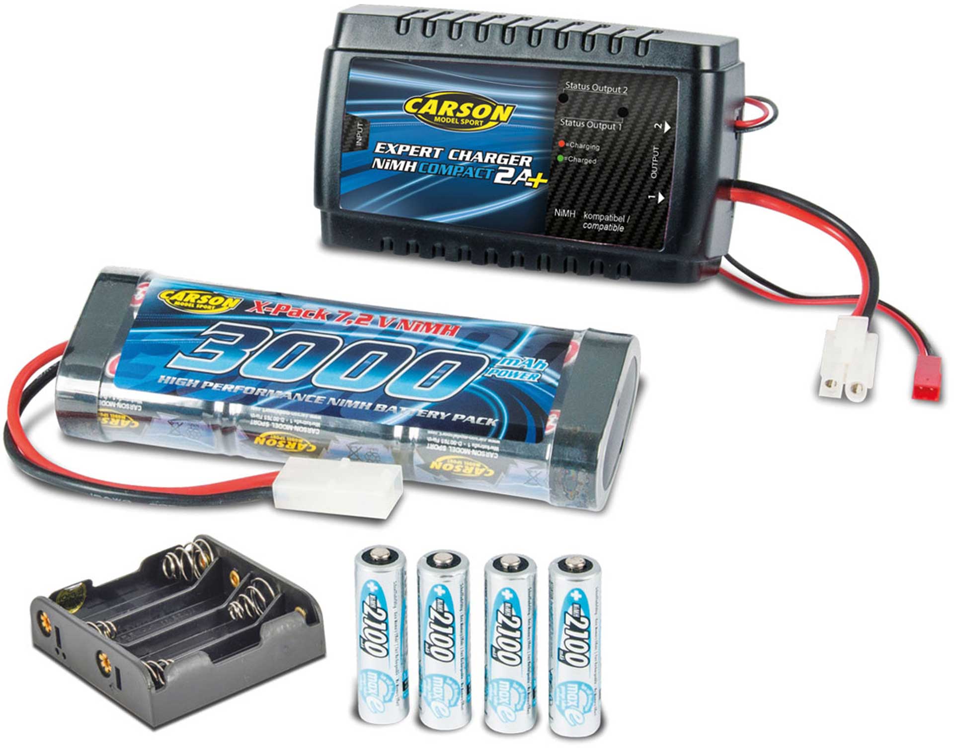 CARSON EXPERT CHARGER CAR & RADIO SET 2A + 3000MAH NIMH 7,2V BATTERY +4X 2