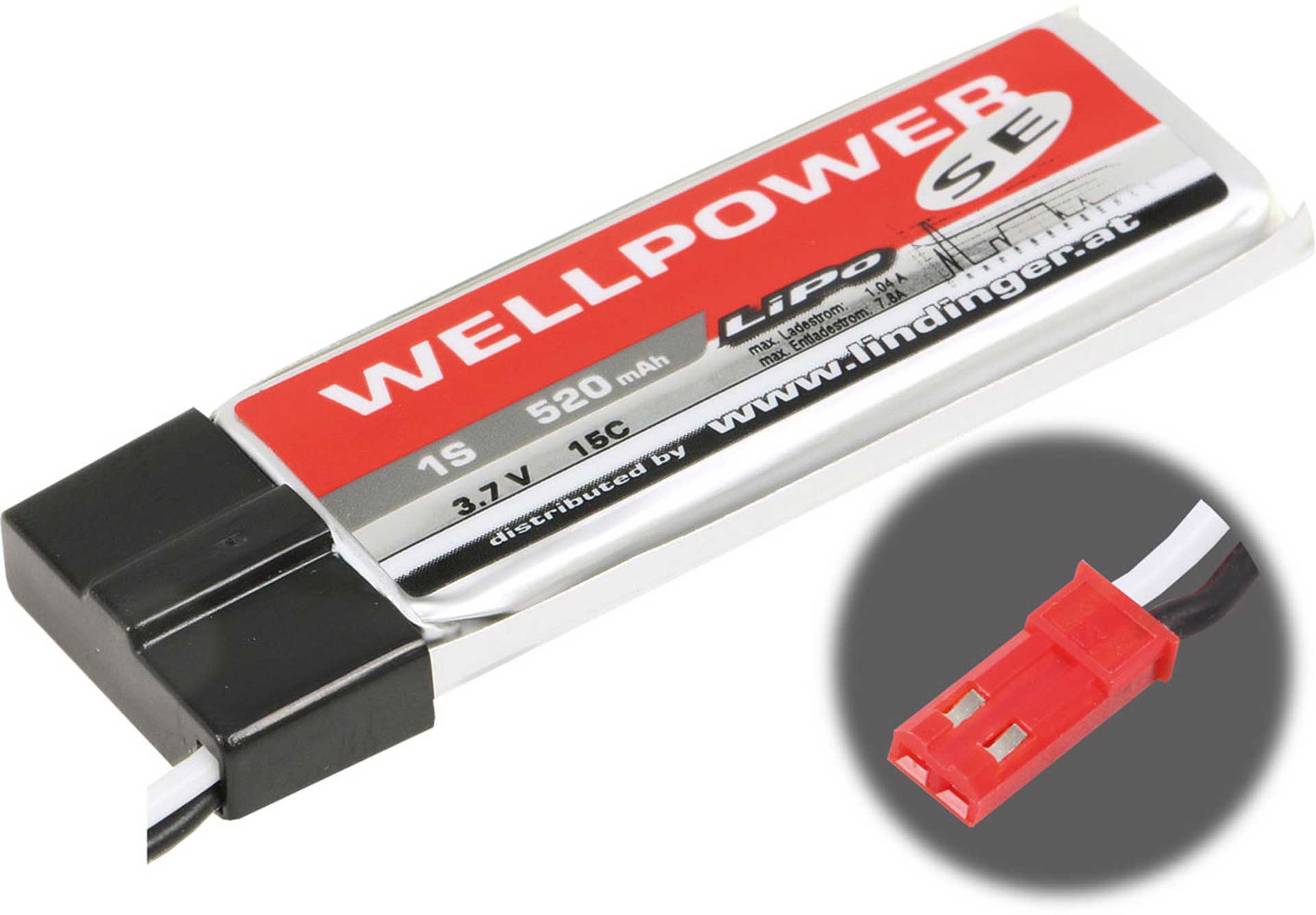 WELLPOWER LIPO AKKU SE 520 MAH / 3,7 VOLT 1S 15/30C 120SR / MQX MIT BEC BUCHSE