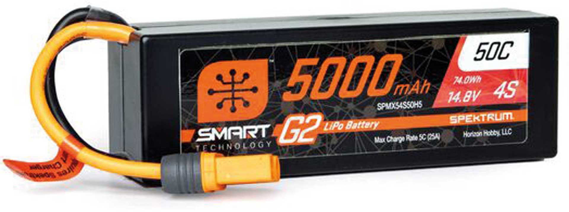 SPEKTRUM 5000mAh 4S 14.8V Smart G2 LiPo 50C Hard Case; IC5