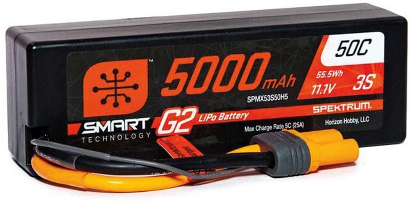 SPEKTRUM 5000mAh 3S 11.1V Smart G2 LiPo 50C Hard Case; IC5