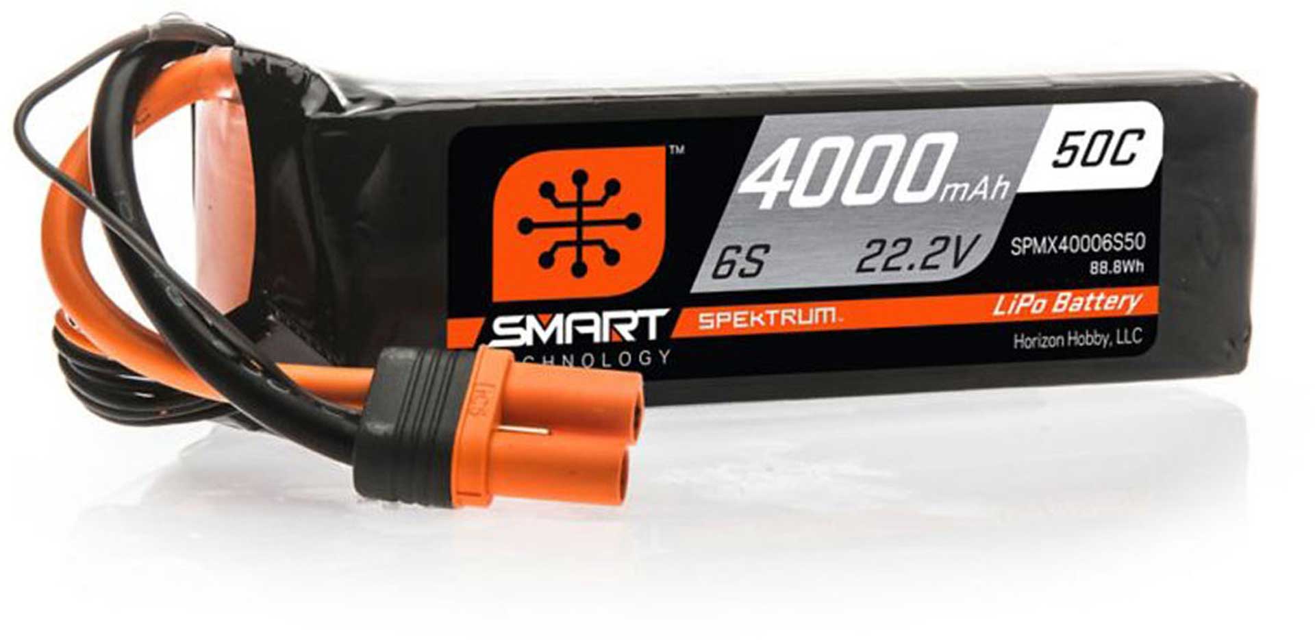 SPEKTRUM 4000mAh 6S 22.2V 50C Smart LiPo Battery; IC5