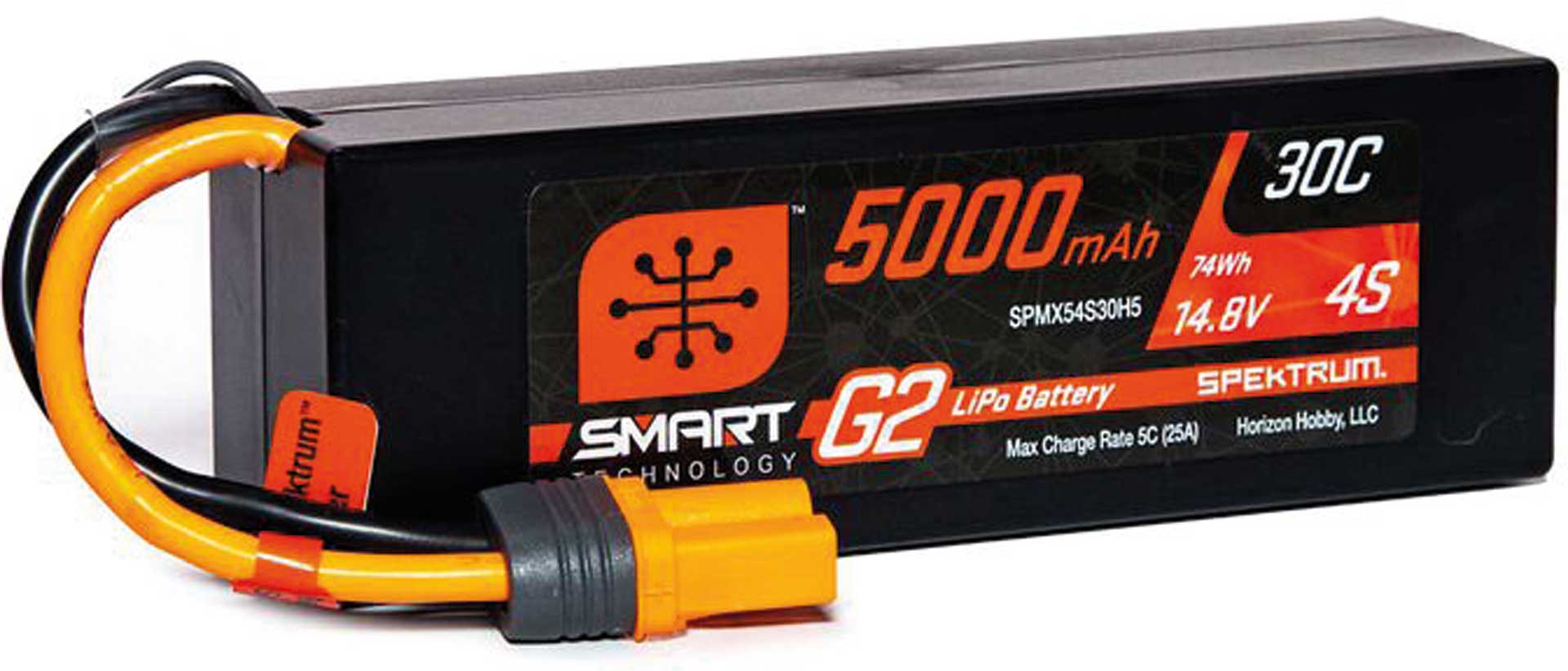 SPEKTRUM 5000mAh 4S 14.8V Smart G2 LiPo 30C Hard Case; IC5