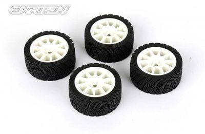 CARTEN M-RALLY TIRES+WHEELS 10 SPOKE WHITE +1MM (4PCS)