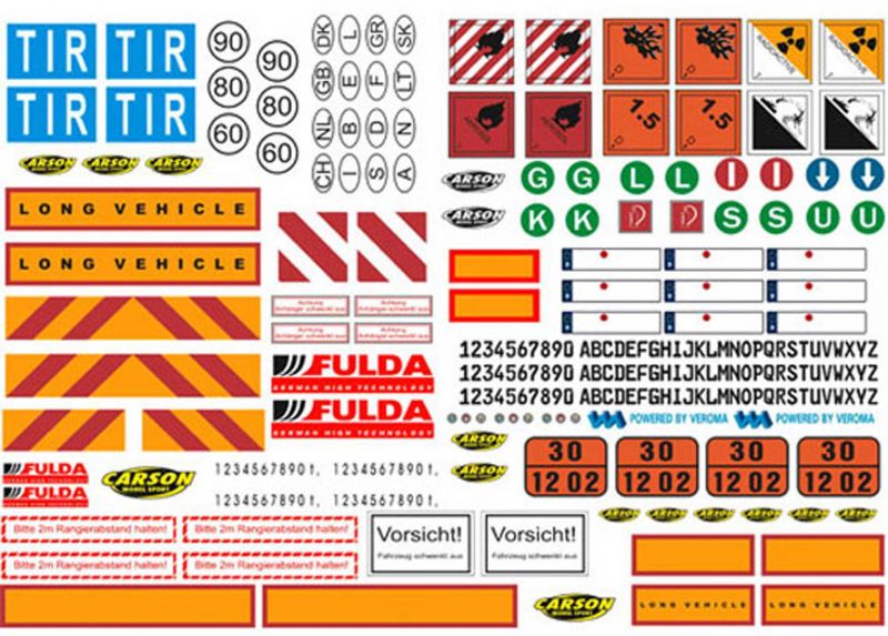 TAMIYA Dekorbogen LKW Warnsymbole 1:14 Aufkleber