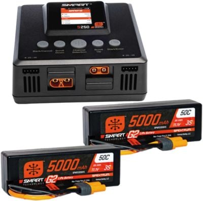 SPEKTRUM Smart Powerstage 6S Surface Bundle: (2) G2 5000mAh 3S LiPo IC5 & S250 Charger EU