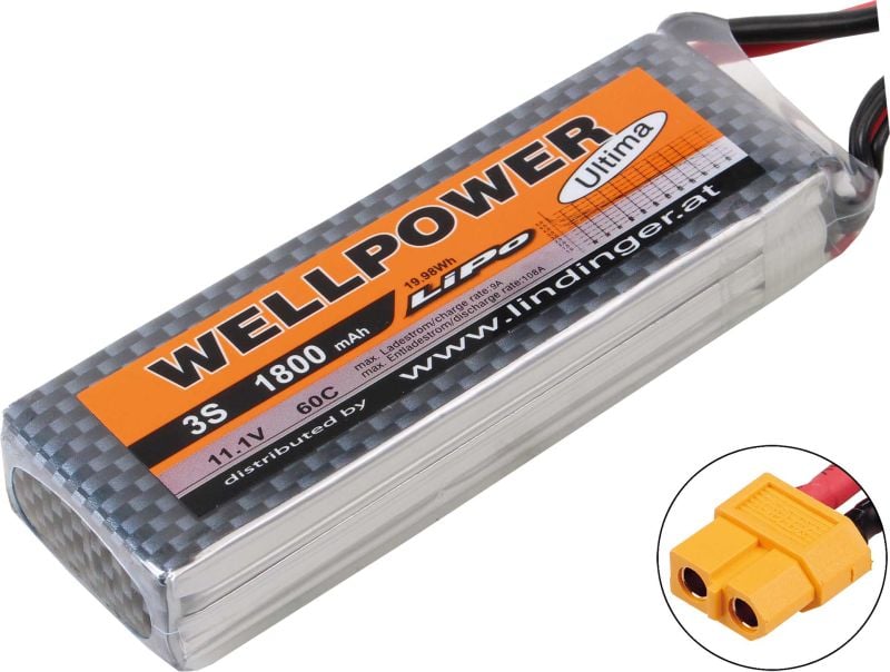 WELLPOWER LIPO AKKU ULTIMA 1800 MAH / 11,1 VOLT 3S 60/120C CH5/10 MIT XT-60 STECKSYSTEM