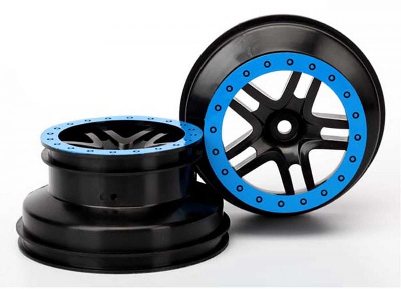 TRAXXAS WHEELS, SCT SS BLK/BLUE BEAD (