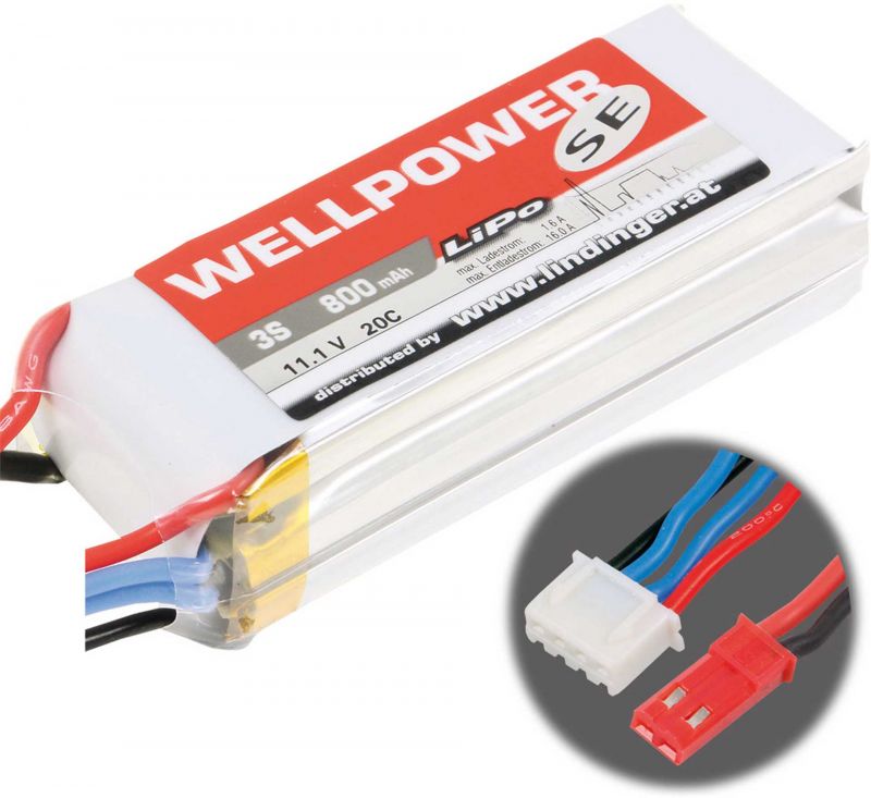 WELLPOWER LIPO AKKU SE 800 MAH / 11,1 VOLT 3S 20/40C CH2 MIT BEC BUCHSE